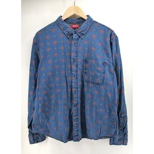 Arizona Jeans Co Aztec Button Up Shirt Mens XL Blue Chambray Western Long Sleeve
